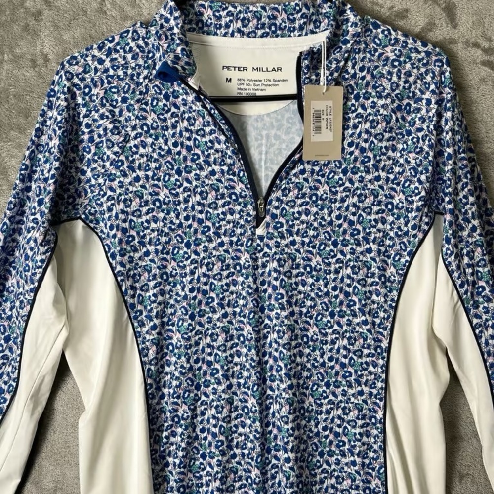 Peter Millar Women's Blue Floral Quarter-Zip Performance Top - Picture 2 of 3
